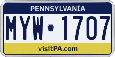 PA license plate MYW1707