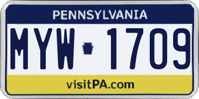 PA license plate MYW1709