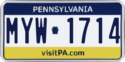 PA license plate MYW1714