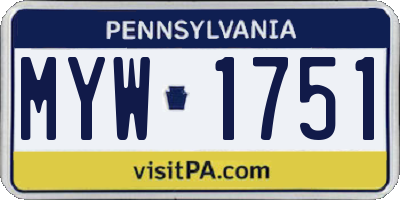 PA license plate MYW1751