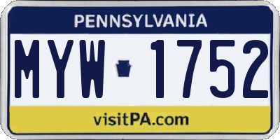 PA license plate MYW1752