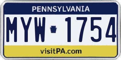 PA license plate MYW1754