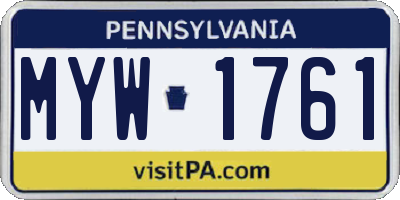 PA license plate MYW1761