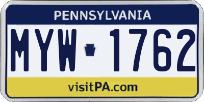 PA license plate MYW1762
