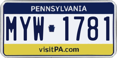 PA license plate MYW1781