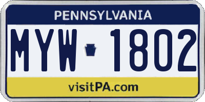 PA license plate MYW1802