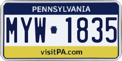 PA license plate MYW1835