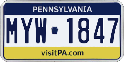 PA license plate MYW1847