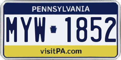 PA license plate MYW1852