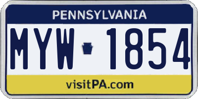 PA license plate MYW1854