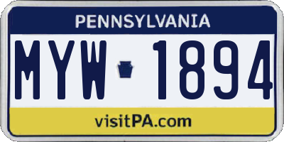 PA license plate MYW1894