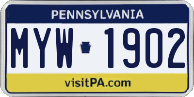 PA license plate MYW1902
