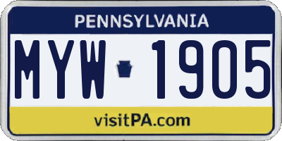 PA license plate MYW1905
