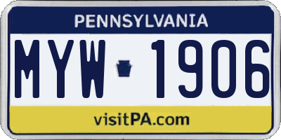 PA license plate MYW1906