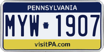 PA license plate MYW1907