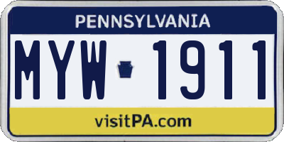 PA license plate MYW1911