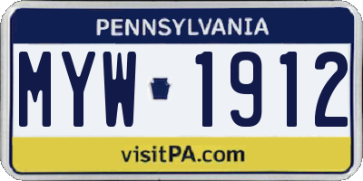 PA license plate MYW1912