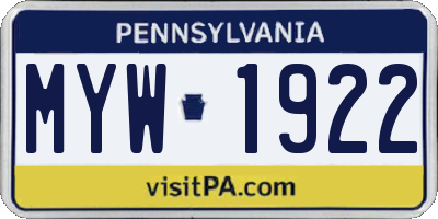 PA license plate MYW1922