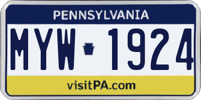 PA license plate MYW1924