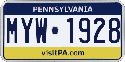 PA license plate MYW1928
