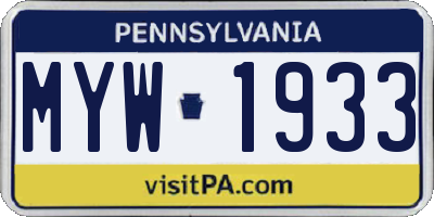 PA license plate MYW1933