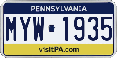 PA license plate MYW1935