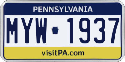 PA license plate MYW1937