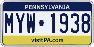 PA license plate MYW1938