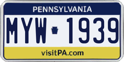 PA license plate MYW1939
