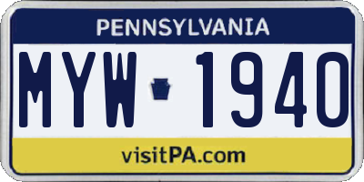 PA license plate MYW1940
