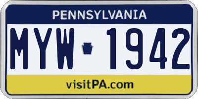 PA license plate MYW1942