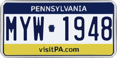 PA license plate MYW1948