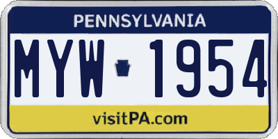 PA license plate MYW1954