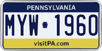 PA license plate MYW1960