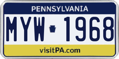 PA license plate MYW1968