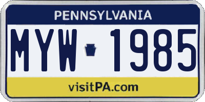 PA license plate MYW1985