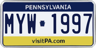 PA license plate MYW1997