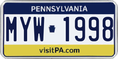 PA license plate MYW1998