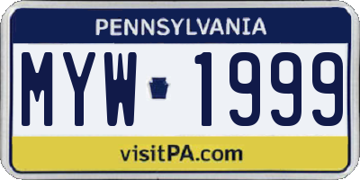 PA license plate MYW1999