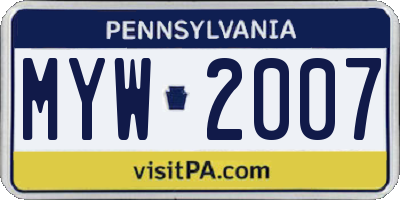 PA license plate MYW2007