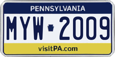 PA license plate MYW2009