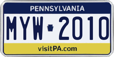 PA license plate MYW2010