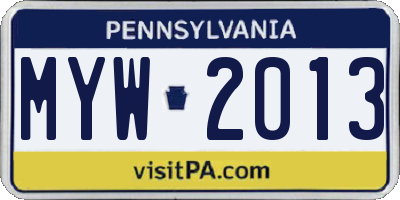 PA license plate MYW2013