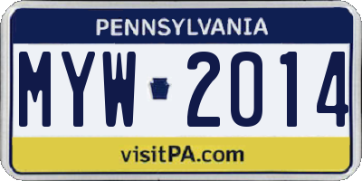 PA license plate MYW2014