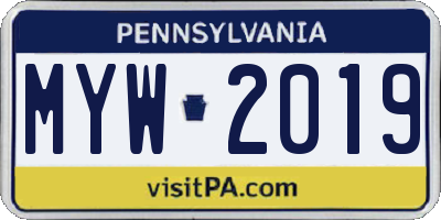 PA license plate MYW2019