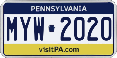 PA license plate MYW2020