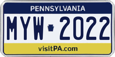 PA license plate MYW2022