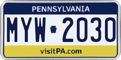 PA license plate MYW2030