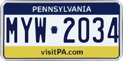 PA license plate MYW2034