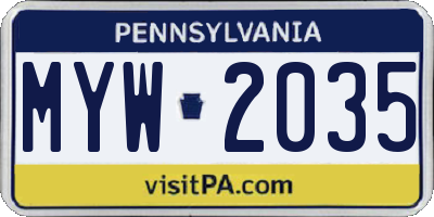 PA license plate MYW2035